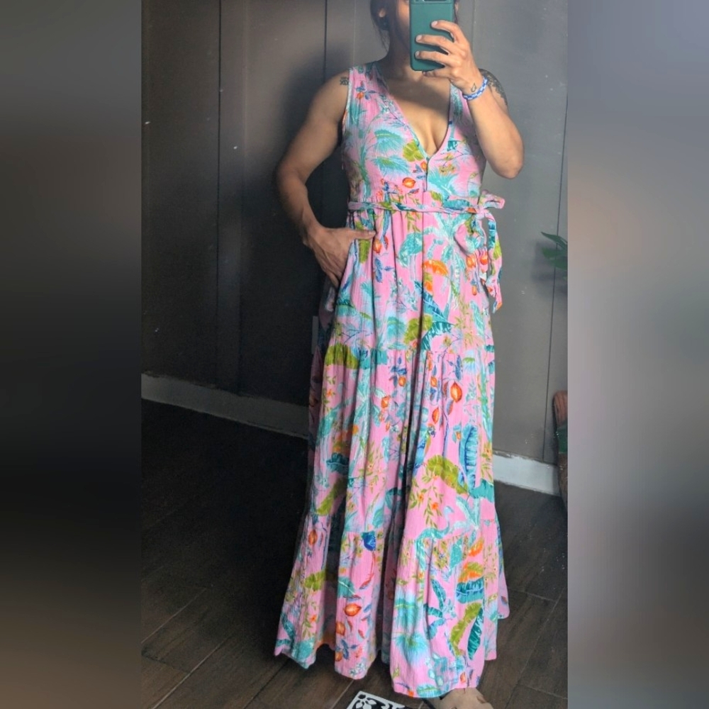 Carlota Maxi Dress in Lisbon Garden Wild RoseBanjanan Size Small